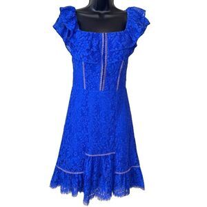 BEBE Cobalt Blue Lace CORSET Inspired Off the Shoulder DRESS